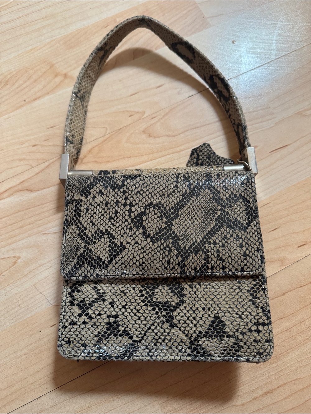 Snake-Print Mini Shoulder Bag in Beige and Black